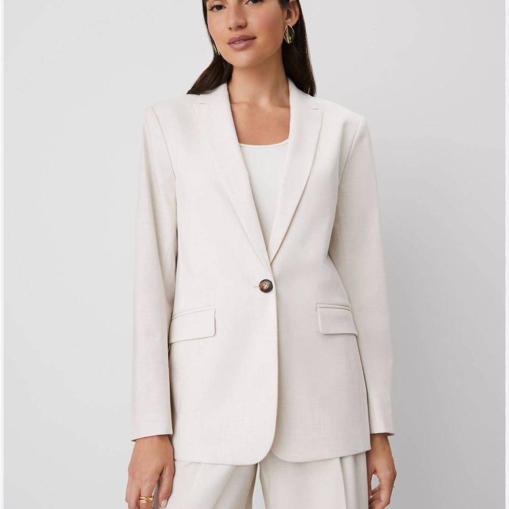 Ann Taylor White Tweed Longline Cream Blazer | Size 10